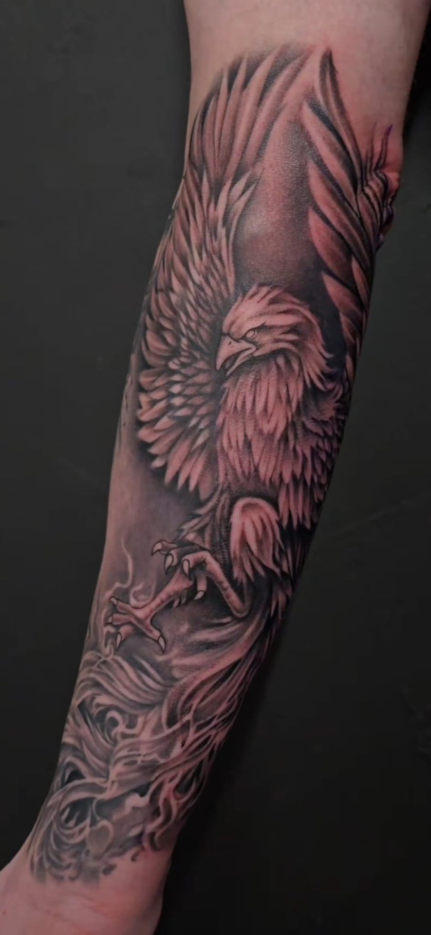 Phoenix forearm sleeve in black and grey